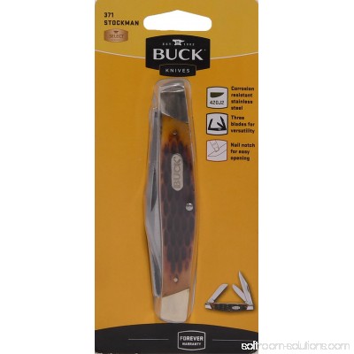 Buck Knives 0371BNSWM Stockman Multi-Blade Pocket Knife, Brown Jigged Bone Handle, Clam 553782675